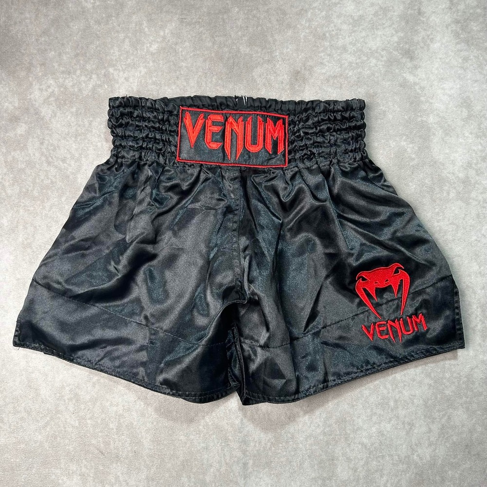 Venum Muay Thai Boxing Shorts Black Red Satin Athletic Training Mens Sz Large